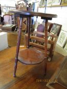 EDWARDIAN CIRCULAR TWO TIER SIDE TABLE ON THREE RING TURNED LEGS