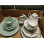 BOX CONTAINING PART ORIENTAL TEA WARES, WOODS GREEN PART TEA WARES