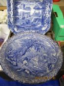 COPELAND SPODE ITALIAN PATTERN BOWL WITH A FURTHER MINTONS BLUE AND WHITE DISH, THE BOWL 23CM