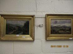 PAIR OF GILT FRAMED OILS ON BOARD, ONE SIGNED A BOLMER (2)