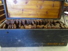 VINTAGE PINE CARPENTER’S TRUNK WITH A SET OF WOODEN MOULDING PLANES