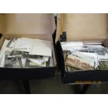 TWO BOXES OF MIXED POSTCARDS, PHOTOGRAPHS ETC