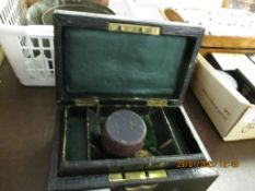 LEATHER JEWELLERY BOX CONTAINING COSTUME JEWELLERY