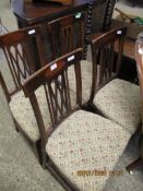 EDWARDIAN MAHOGANY AND SATINWOOD INLAID DINING CHAIRS WITH FLORAL UPHOLSTERED SEATS