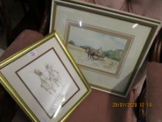 GROUP CONTAINING TWO JASON PARTNER WATERCOLOURS AND A FURTHER SIGNED HORSE RACING PRINT