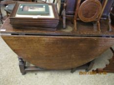 18TH CENTURY OAK DROP LEAF GATE LEG TABLE ON BOBBIN TURNED SUPPORTS