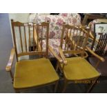 PAIR OF BEECHWOOD FRAMED ARMCHAIRS WITH YELLOW UPHOLSTERY