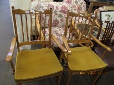 PAIR OF BEECHWOOD FRAMED ARMCHAIRS WITH YELLOW UPHOLSTERY