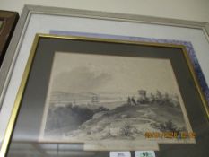 WHITE FRAMED PRINT, AND A VICTORIAN ETCHING “THE AVON AND SEVERN FROM PENHOLE POINT”