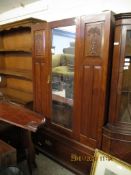 EDWARDIAN MAHOGANY SINGLE MIRRORED DOOR WARDROBE WITH CARVED PANELS AND FULL WIDTH DRAWER TO BASE