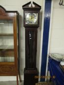 TEAK FRAMED GRANDMOTHER CLOTH WITH BRASS DIAL