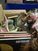 BOX CONTAINING MIXED BOOKS, CHINA WARES, GLASS BOWLS, JUGS ETC