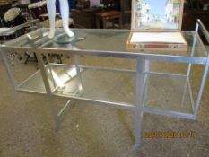 GOOD QUALITY ALUMINIUM TWO TIER GLASS TOP SIDEBOARD