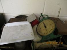 BOX CONTAINING SALTER SCALES ETC