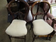 PAIR OF VICTORIAN MAHOGANY BALLOON BACK BEDROOM CHAIRS WITH SHAPED CREAM UPHOLSTERED SEATS AND