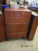 MID-20TH CENTURY PLYWOOD FIVE FULL WIDTH DRAWER CHEST WITH RINGLET HANDLES
