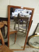 TEAK FRAMED WALL MIRROR TOGETHER WITH A FURTHER OAK FRAMED RECTANGULAR WALL MIRROR (2)