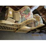 PAIR OF BAMBOO CONSERVATORY CHAIRS WITH FLORAL UPHOLSTERED SEATS