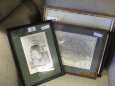 GROUP OF MIXED PRINTS, ETCHINGS, MAP OF NORFOLK ETC