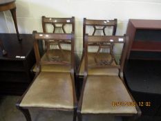 SET OF FOUR REPRODUCTION REGENCY HARP BACK DINING CHAIRS WITH SABRE FRONT LEGS