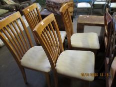 FOUR BEECHWOOD FRAMED CREAM SEATED KITCHEN CHAIRS