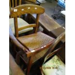 WICKER TOP FOOT STOOL TOGETHER WITH AN ELM HARD SEATED BAR BACK CHAIR