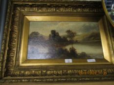 19TH CENTURY GILT FRAMED OIL ON CANVAS OF A MOUNTAINOUS LAKELAND SCENE