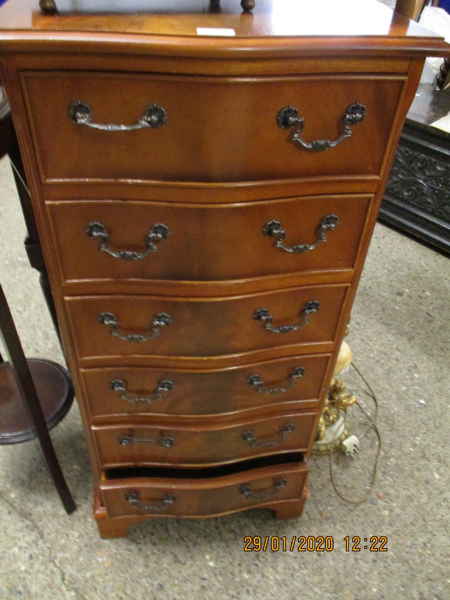 REPRODUCTION YEW WOOD SIX DRAWER PILLAR TYPE CHEST