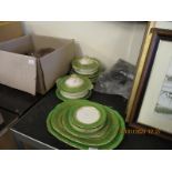 QUANTITY OF ASHWORTH BROS GREEN AND GILDED RIM PART DINNER WARES