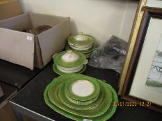 QUANTITY OF ASHWORTH BROS GREEN AND GILDED RIM PART DINNER WARES