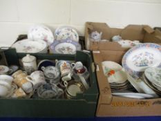 FOUR BOXES CONTAINING CHINA WARES, TEA WARES, PLATES ETC