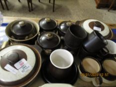 QUANTITY OF 1970S BROWN GLAZED TEA/DINNER WARES TO INCLUDE DENBY TUREENS ETC