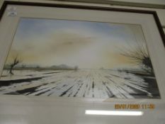 JONATHAN YULE, SIGNED AND DATED 85, WATERCOLOUR, NORFOLK LANDSCAPE, 32 X 52CM
