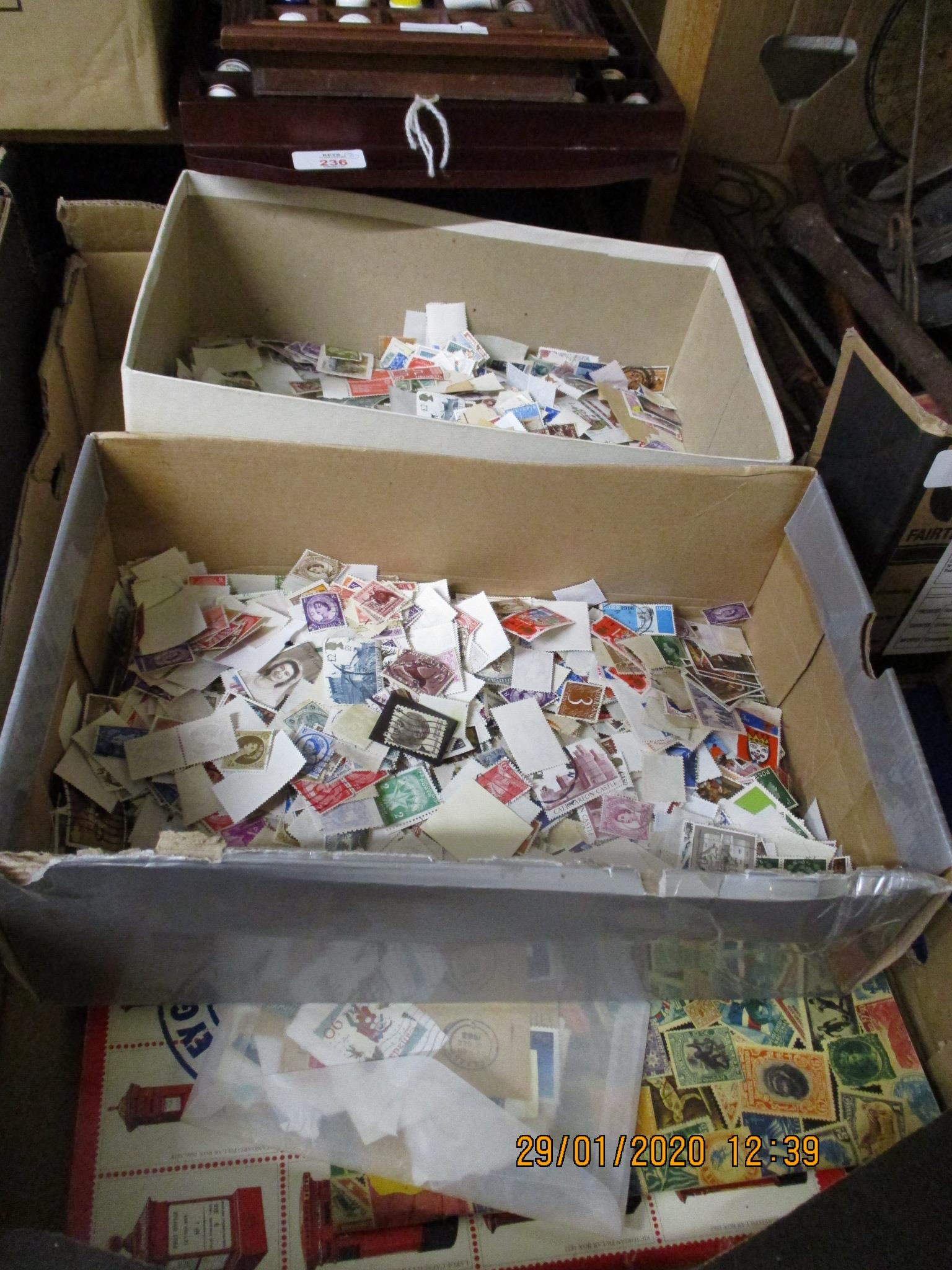 BOX CONTAINING USED STAMPS ETC