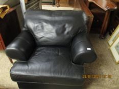 BLACK LEATHERETTE AND STITCHED SINGLE ARMCHAIR