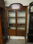 EDWARDIAN MAHOGANY AND INLAID DOUBLE DOOR DISPLAY CABINET