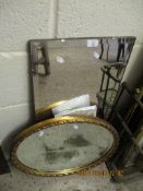 OVAL GILT FRAMED WALL MIRROR TOGETHER WITH A RECTANGULAR FRAMELESS MIRROR
