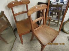 TWO 19TH CENTURY ELM HARD SEATED BAR BACK DINING CHAIRS ON TURNED LEGS