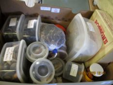 BOX CONTAINING MIXED BUTTONS, BUCKLES ETC