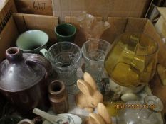 BOX CONTAINING MIXED CHINA WARES, TEA BOWLS, SYLVAC RABBITS ETC