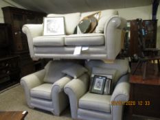 GOOD QUALITY MODERN CREAM UPHOLSTERED THREE PIECE SUITE COMPRISING A TWO SEATER SOFA AND TWO