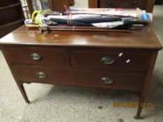 EDWARDIAN MAHOGANY AND SATINWOOD BANDED CHEST OF TWO OVER SINGLE FULL WIDTH DRAWER ON TAPERING