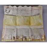 IMPORTANT LATE 17TH CENTURY VELLUM INDENTURE DATED 19 OCTOBER 1697, five vellum membranes in nine