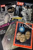 One box: predominantly pertaining to the moon landing, including magazines TIME + LIFE + SCIENCE