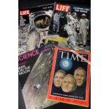 One box: predominantly pertaining to the moon landing, including magazines TIME + LIFE + SCIENCE