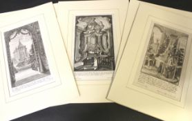 Eleven Johann Jacob Schubler (1689-1741) 18th century engravings, card mounted, approx plate sizes