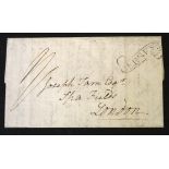 Jersey 1810 entire to London with good strike of Jersey scroll (early usage)