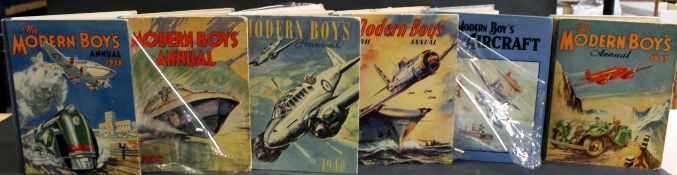 W E JOHNS AND OTHERS: 7 titles: THE MODERN BOY'S ANNUAL, 1937-41, 5 vols; THE MODERN BOY'S BOOK OF