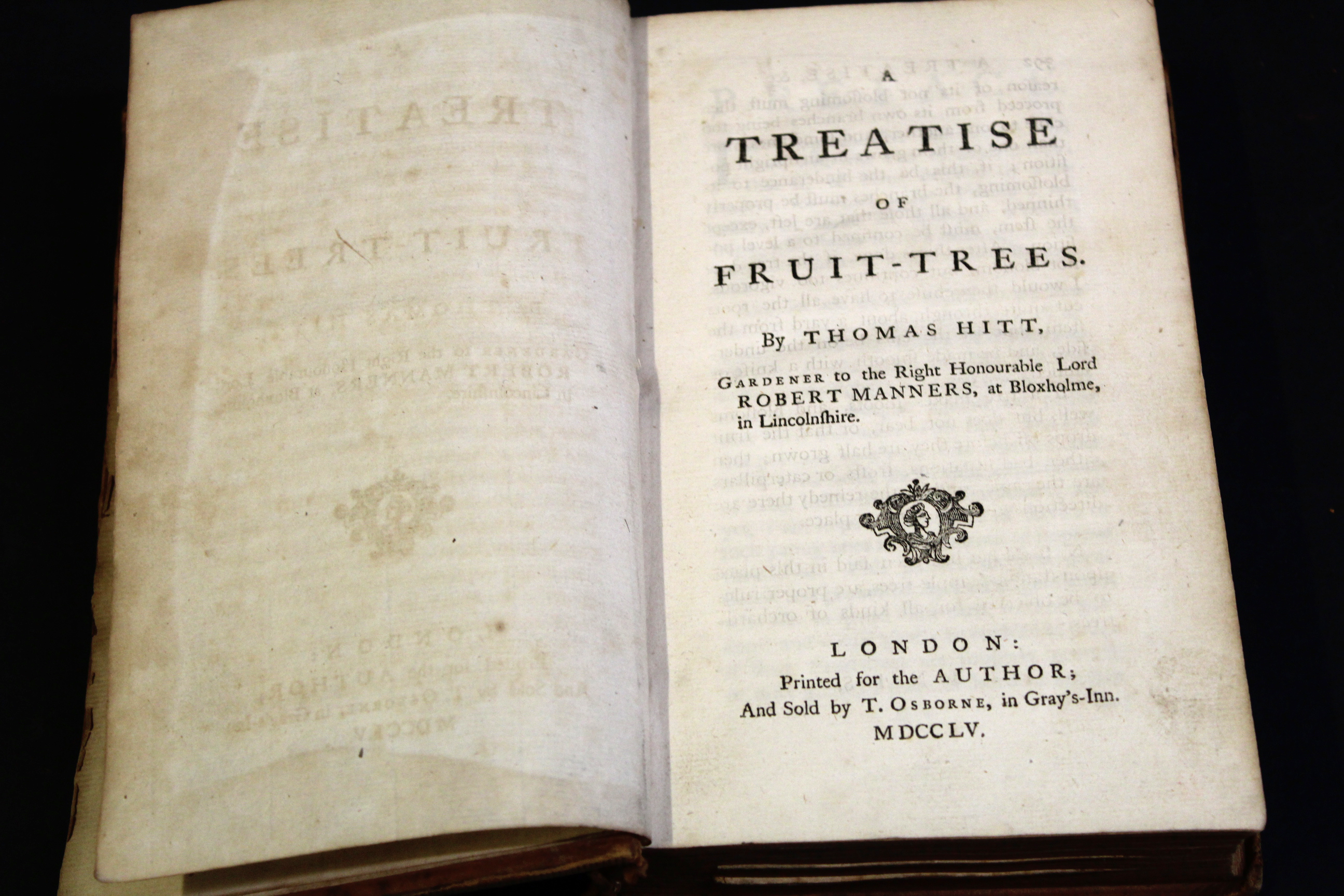 THOMAS HITT: A TREATISE OF FRUIT-TREES, London for the author and sold by T Osborne, 1755, 1st