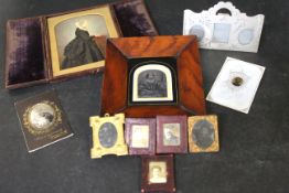 One box: 14 assorted Victorian and Edwardian portrait photographs, mainly framed or mounted, plus